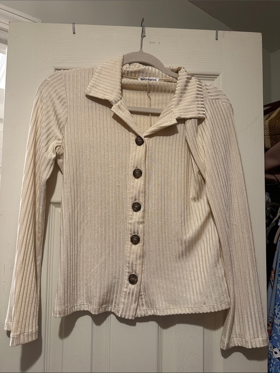 Reformation Tops - Reformation Cream Ribbed Button-Up Long Sleeve Top